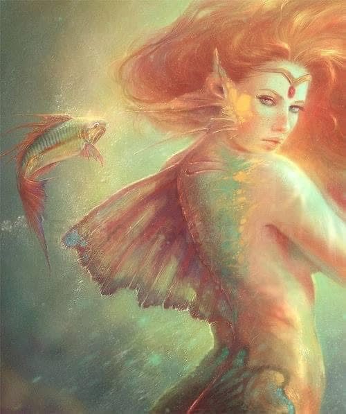 A mystical woman with butterfly wings in a dreamy setting.